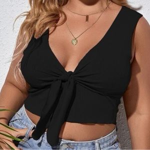 Plus Knot Front Ribbed Tank Top